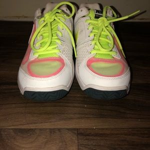 White & Neon Nike shoes